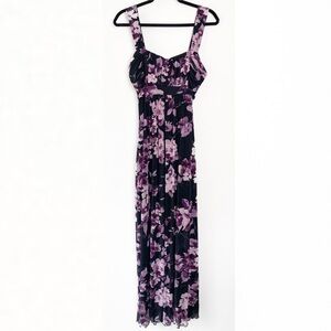 Connected Apparel Dark Floral Babydoll Maxi Dress 12 Purple Whimsigoth Y2K Fairy